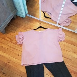 Pink size large top with ruffle sleeves